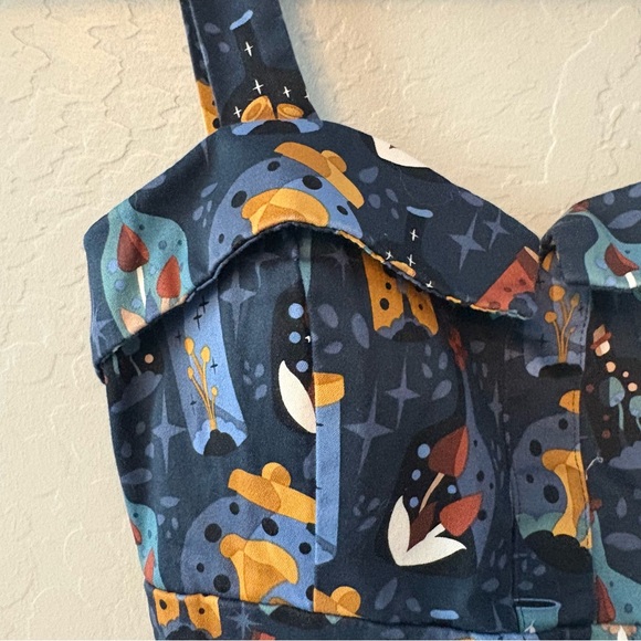 Eva Rose Mushrooms and Potions Fold-Over fit flare rockabilly swing Dress small - Picture 5 of 16